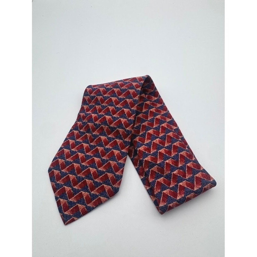 Ermenegildo Zegna Men Red Navy Geometric 100% Silk Tie Made in Italy NEW No Tags